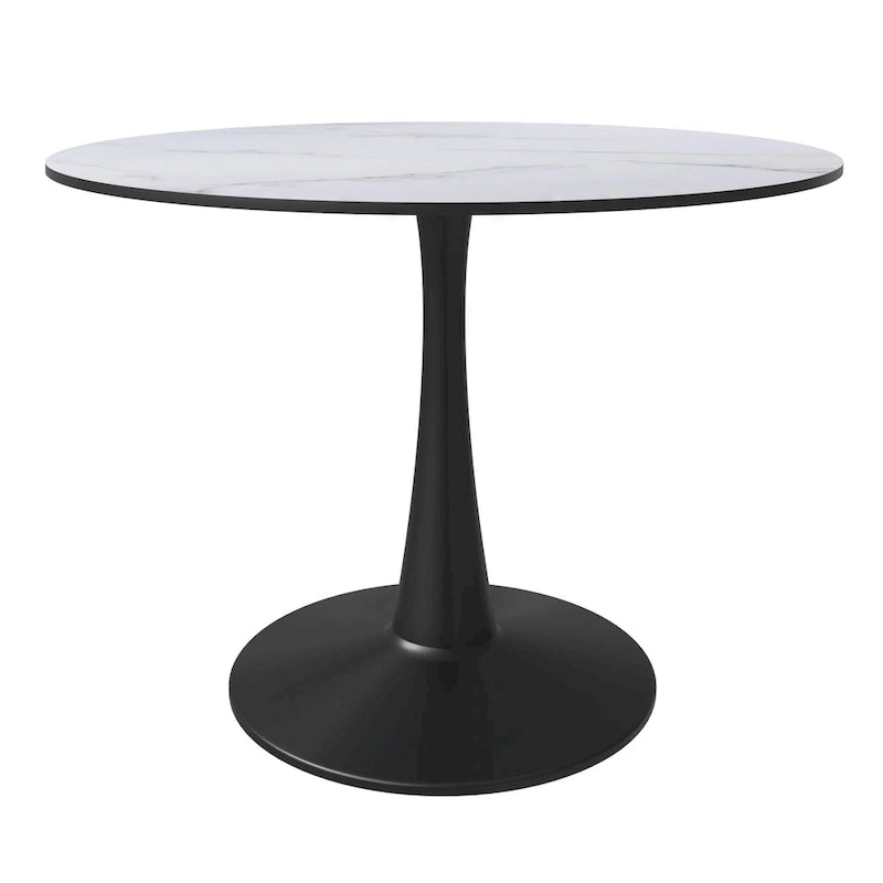 Table à manger ronde Bristol 40 pour 4 personnes avec plateau en bois MDF et base en acier noir, pour cuisine et salle à manger